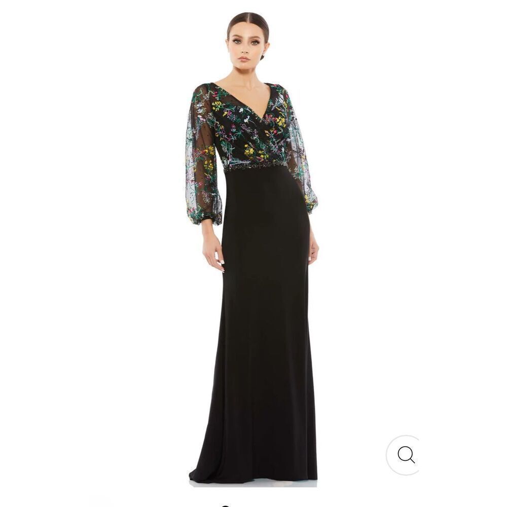 Mac Duggal NWT size 12 black EMBROIDERED ILLUSION GOWN style 79479